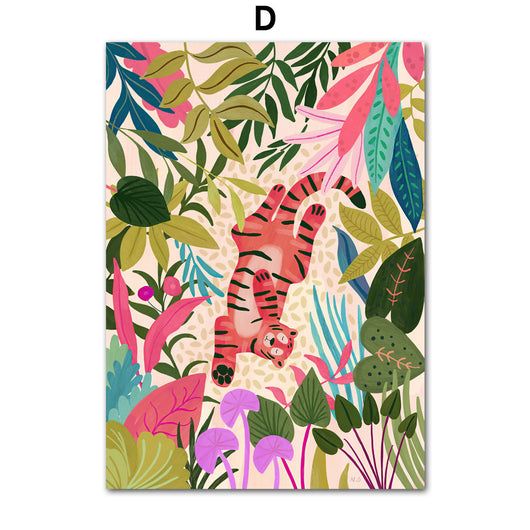 Lienzo de Pared Jungle Tropical con Koala, Tigre, Leopardo y Flores - Image 3