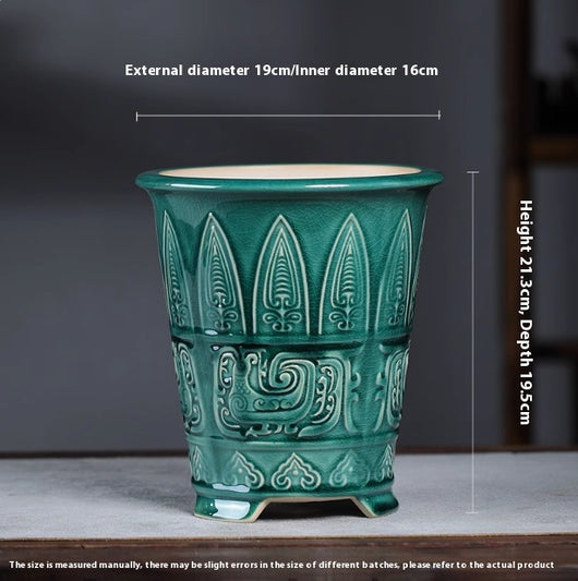 Maceta Celadón Artesanal con Patrón de Grieta y Patas de Bestia - Image 4