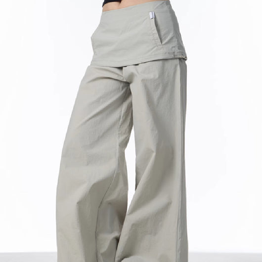 Pantalón Ancho Tipo Overol con Efecto Dos Piezas y Detalle Bandage