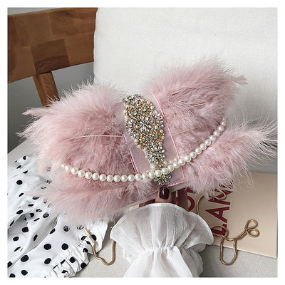 Bolso de Noche Elegante con Plumas de Avestruz y Cadena de Perlas - Image 25