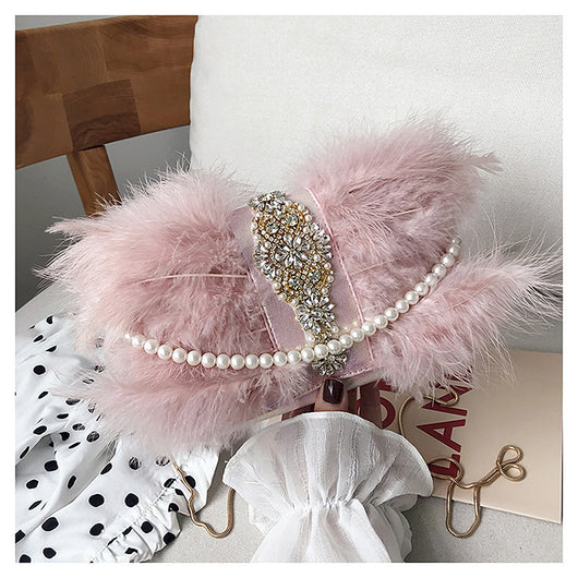 Bolso de Noche Elegante con Plumas de Avestruz y Cadena de Perlas - Image 25