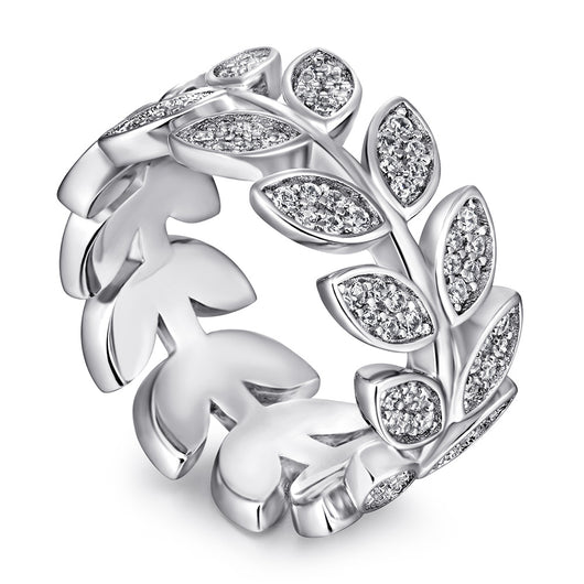 Anillo de Plata Esterlina Versión Ancha con Ojo de Caballo y Hojas de Diamante Incrustadas - Image 5