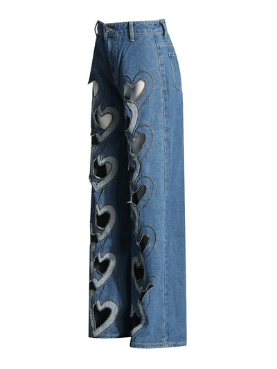 Jeans Cintura Alta con Corazón Calado y Pierna Ancha - Image 11