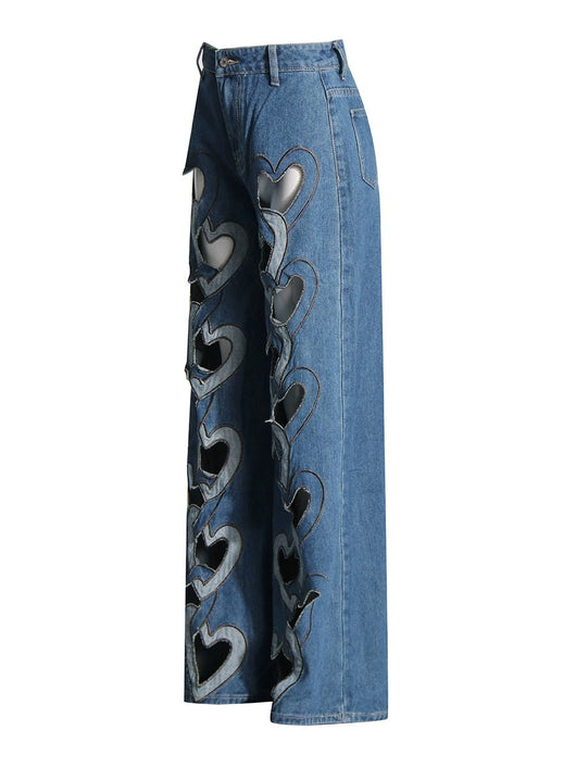 Jeans Cintura Alta con Corazón Calado y Pierna Ancha - Image 11