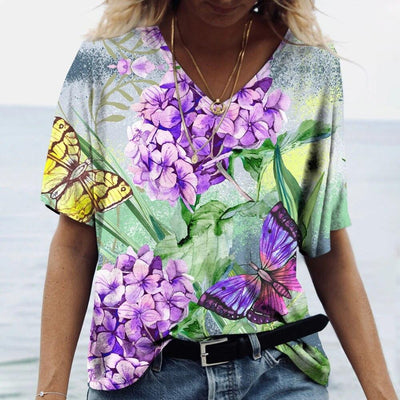 Blusa Casual con Estampado Animal Cuello V Manga Corta Personalizable - Image 14