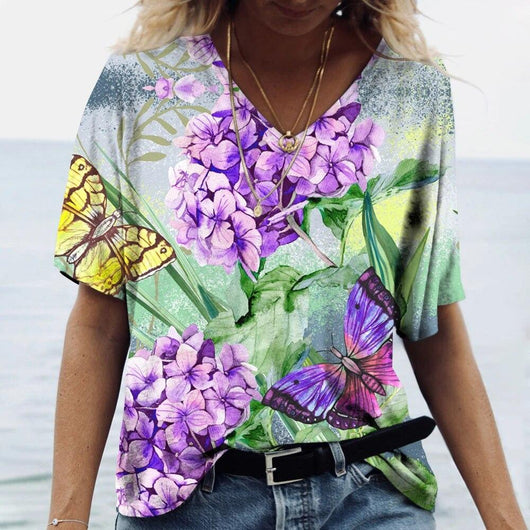 Blusa Casual con Estampado Animal Cuello V Manga Corta Personalizable - Image 14