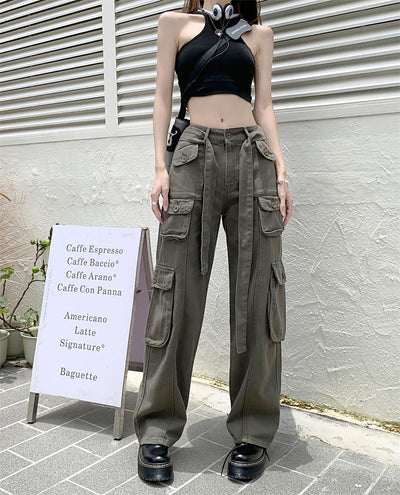 Pantalones Cargo Sueltos Vintage Americano con Múltiples Bolsillos y Detalles Desgastados - Image 23