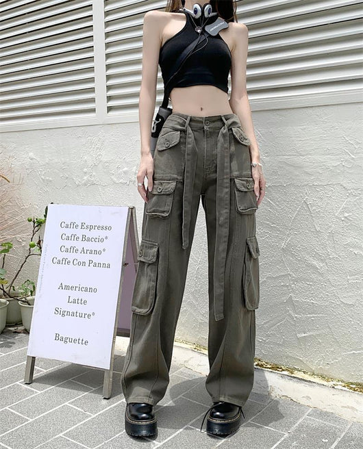 Pantalones Cargo Sueltos Vintage Americano con Múltiples Bolsillos y Detalles Desgastados - Image 23