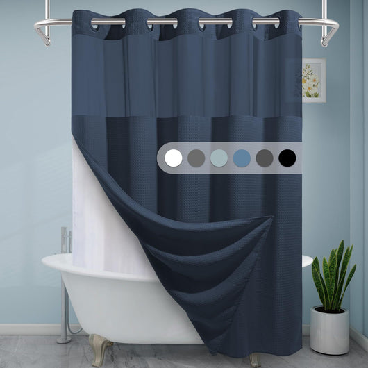Cortina de Baño Doble Capa con Hebilla Grande - Diseño Liso y Moderno - Image 40
