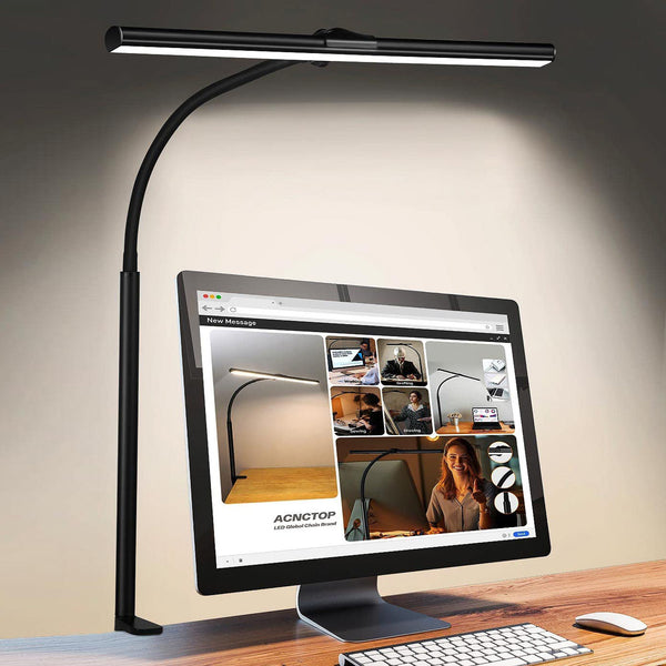 Lámpara LED de Escritorio con Pinza Doble Cabezal USB Protección Ocular