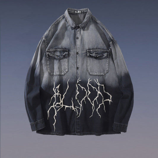 Chaqueta Camisa Suelta Degradado Rayo Manga Larga