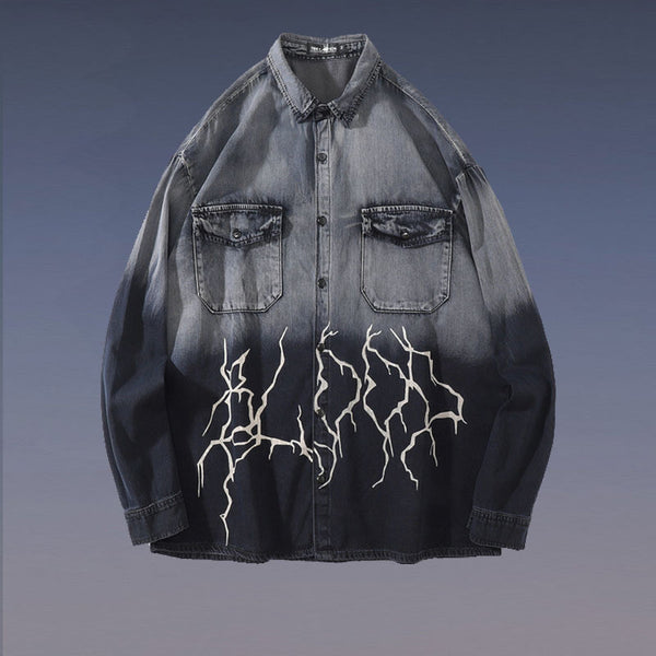 Chaqueta Camisa Suelta Degradado Rayo Manga Larga