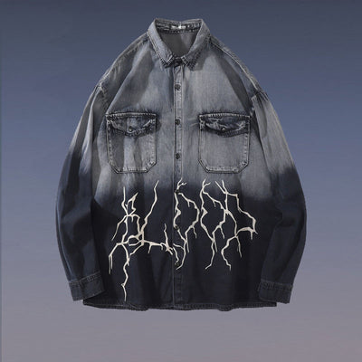 Chaqueta Camisa Suelta Degradado Rayo Manga Larga