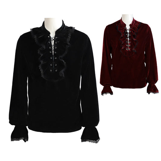 Camisa Vintage de Terciopelo Estilo Gótico Medieval para Hombre