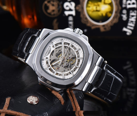 Reloj Mecánico Impermeable para Hombre con Correa de Cuero Barril - Image 10