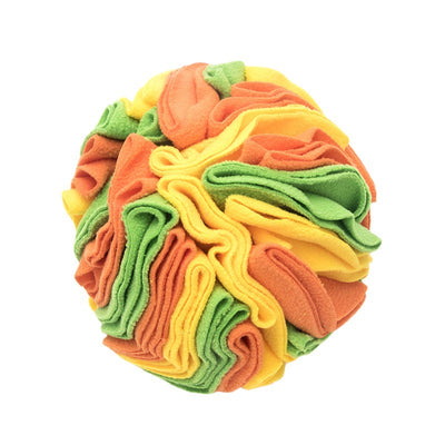 Pet sniffing pad in a ball shape, made of soft polar fleece in shades of pink, purple, and white, for dogs. - Image 2