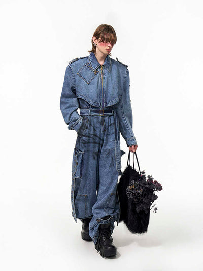 Mono Vaquero Hombre Azul Lavado con Cierre - Estilo Urbano Desgastado - Image 9