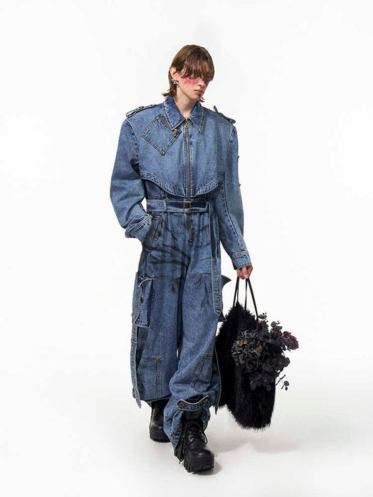 Mono Vaquero Hombre Azul Lavado con Cierre - Estilo Urbano Desgastado - Image 9