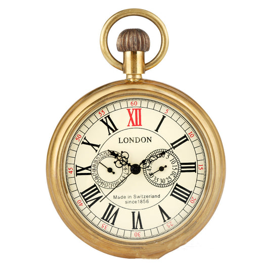 Reloj de Bolsillo Manual Grande con Números Romanos en Latón Descubierto - Image 3