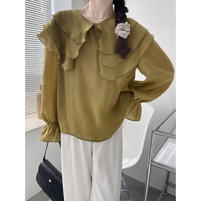 Blusa Retro Francesa Manga Larga con Volantes de Pétalos para Mujer - Image 21