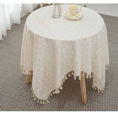 Mantel de Lino Algodón con Bordado de Margaritas y Macramé - Image 2