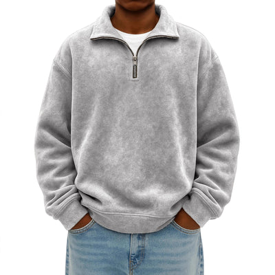 Sudadera Oversized Vintage con Cierre de Medio Cuello para Hombre - Image 3