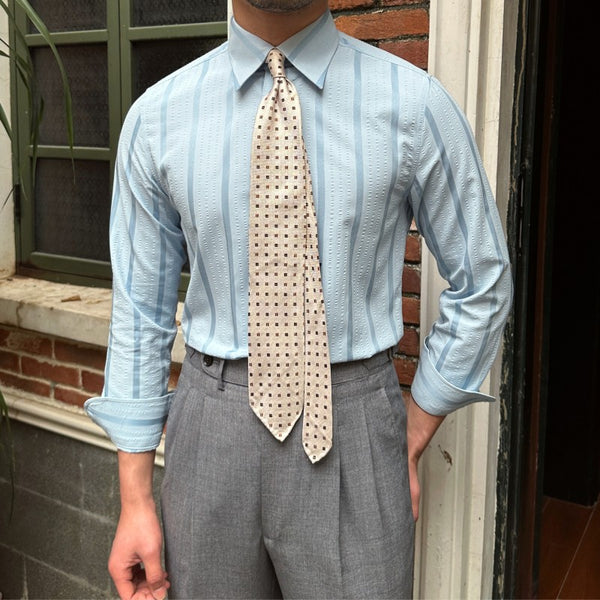 Camisa de Manga Larga a Rayas Seersucker Transpirable
