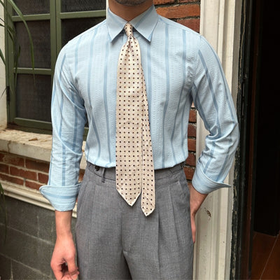 Camisa de Manga Larga a Rayas Seersucker Transpirable