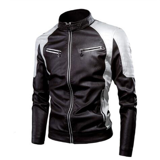 Chaqueta de Cuero Motociclista Casual con Costuras de Lana para Hombre - Image 7