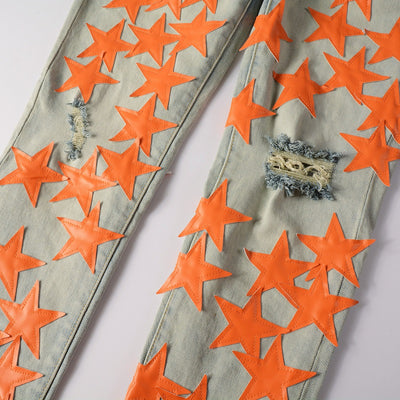 Jeans Perforados Ligeros Orange Star Estilo Europeo Americano para Hombre - Image 9