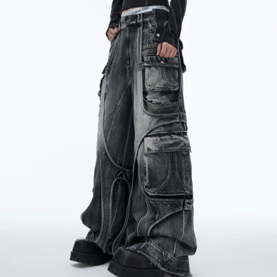 Pantalones Vaqueros Rectos Anchos Desgastados con Bolsillos Múltiples - Image 12