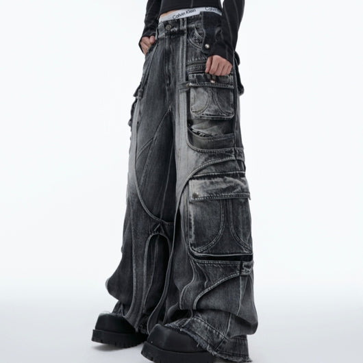 Pantalones Vaqueros Rectos Anchos Desgastados con Bolsillos Múltiples - Image 12