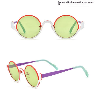 Lentes de Sol Mujer Bloques de Color Titanio Puro Diseño Redondo - Image 13