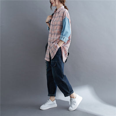Camisa Oversized de Patchwork Manga Larga Suelta - Image 4