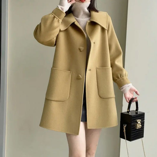 Abrigo de Lana Casual Elegante con Cuello Muñeca para Mujer - Image 2