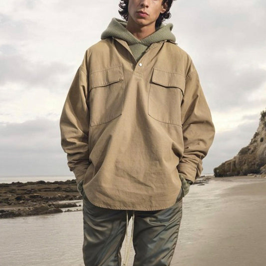 Camisa de Lona Estilo Street Otoño-Invierno Unisex de Manga Larga