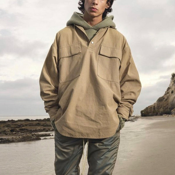 Camisa de Lona Estilo Street Otoño-Invierno Unisex de Manga Larga