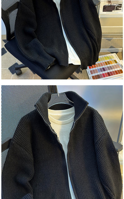 Cardigan Tejido Hip-Hop Retro con Cierre - Suéter Cálido para Hombre - Image 9