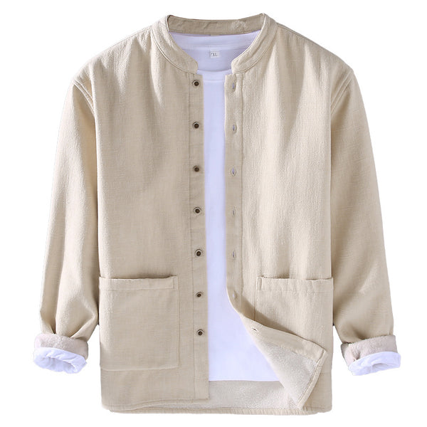 Chaqueta Casual Hombre Algodón Lino Grueso Corte Relajado