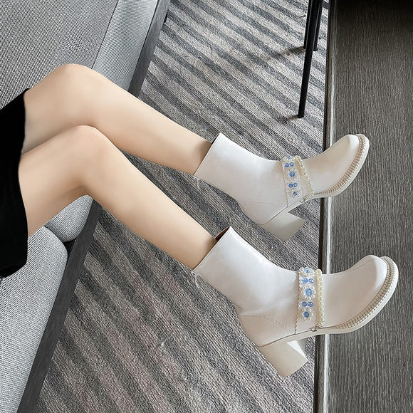 Botas Cortas Infantiles con Cristales y Flores - Estilo Elegante para Niñas