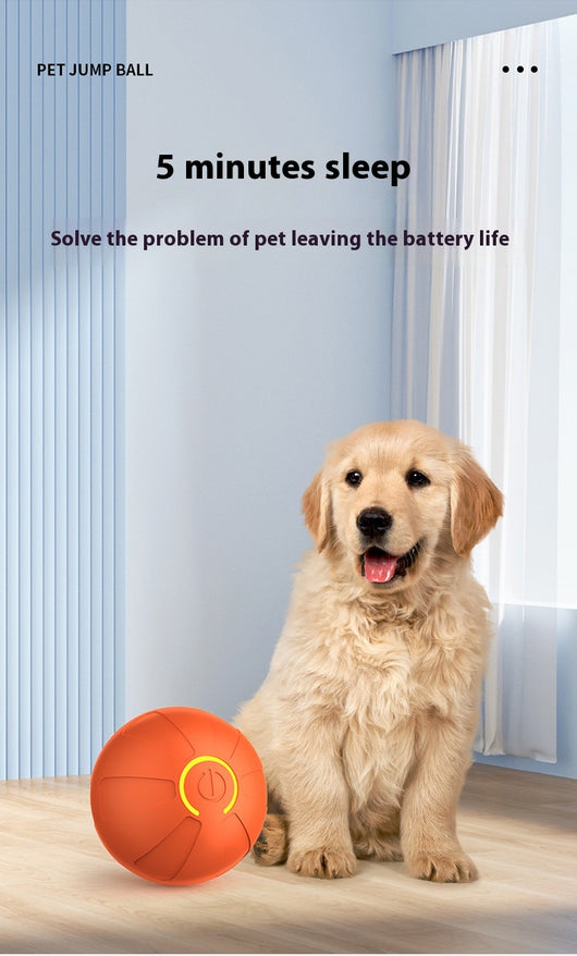 Upgraded blue electric jumping ball for pets with a yellow power button, made of chewable silicone, on a white pedestal. - Image 27