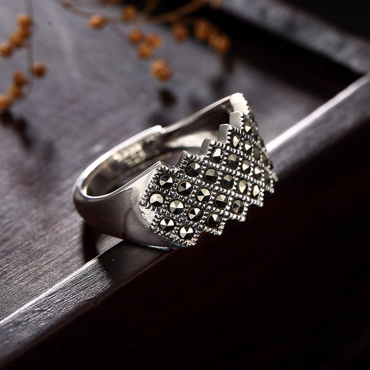 Anillo de Plata Tailandesa Vintage con Incrustaciones de Piedra Marksai para Mujer - Image 9