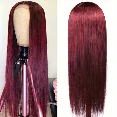 Peluca Roja Vino Cabello Liso Frente de Encaje - Image 10
