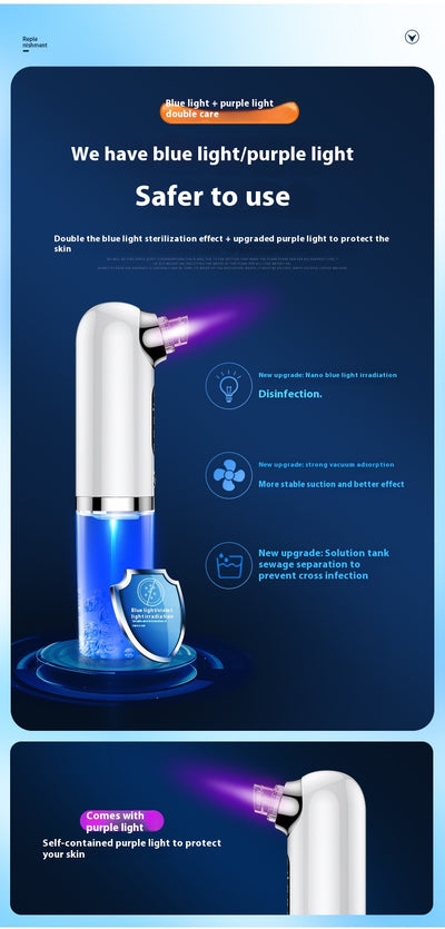 White and silver electric blackhead remover with clear water tank, purple suction head, and multiple probes. - Image 15