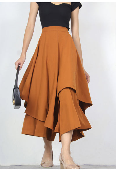 Falda Midi Volantes Asimétrica para Mujer