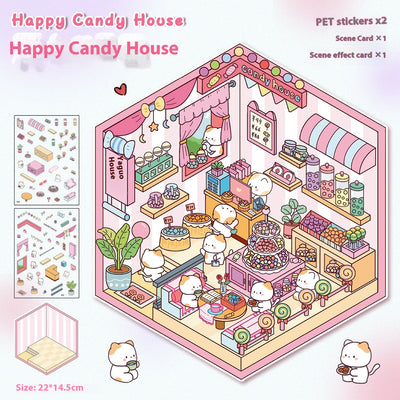 Diy Notebook Decompression Stacking Miniature Sticker set featuring a cute cartoon hot pot shop scene with animal characters. - Image 25