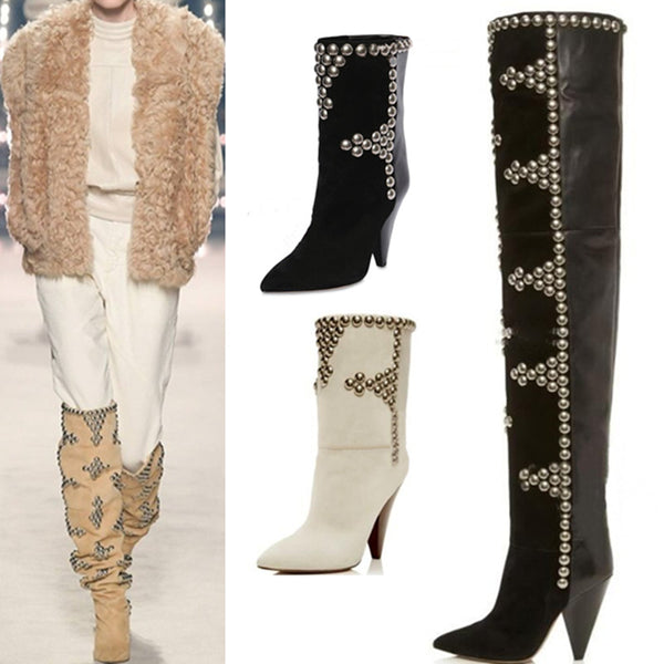 Botas Over the Knee con Tacón Cuña y Punta Studs