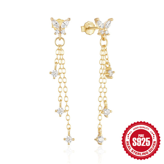 Aretes de Plata 925 con Mariposa, Borla y Diamantes - Image 7