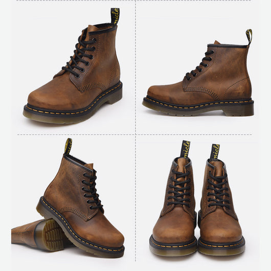 Botas Altas de Cuero Crazy Horse Café para Parejas - Cordones Resistentes para Aventuras - Image 8