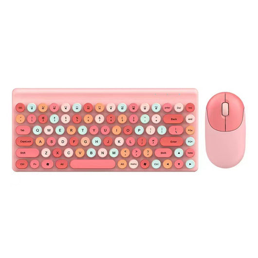 Combo Teclado y Ratón Inalámbrico Retro Lunares Colorido Portátil - Image 3